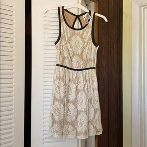 Ivory Lace Dress with Black faux- leather detail